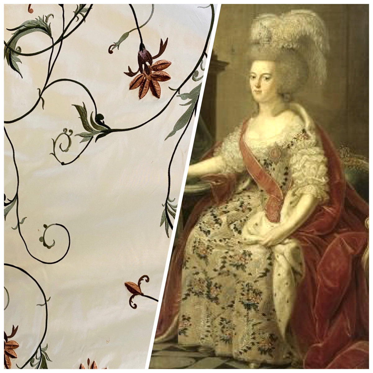 NEW Countess Manon 100% Silk Taffeta in Cream with Floral Embroidered Fabric - Fancy Styles Fabric Pierre Frey Lee Jofa Brunschwig & Fils