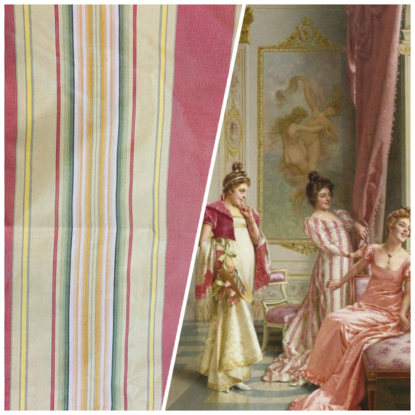 NEW Queen Antoinette 100% Silk Taffeta Interior Design Fabric Faded Stripes Motif in Yellow - Fancy Styles Fabric Pierre Frey Lee Jofa Brunschwig & Fils