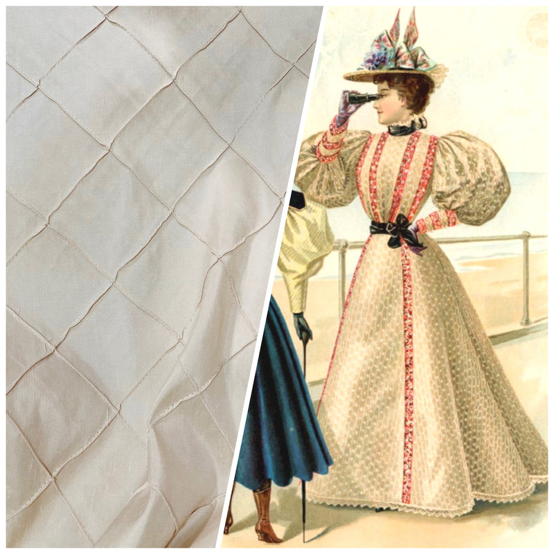 NEW Lady Annabelle 100% Silk Dupioni Pintuck Diamond Cream Fabric By The Yard - Fancy Styles Fabric Pierre Frey Lee Jofa Brunschwig & Fils