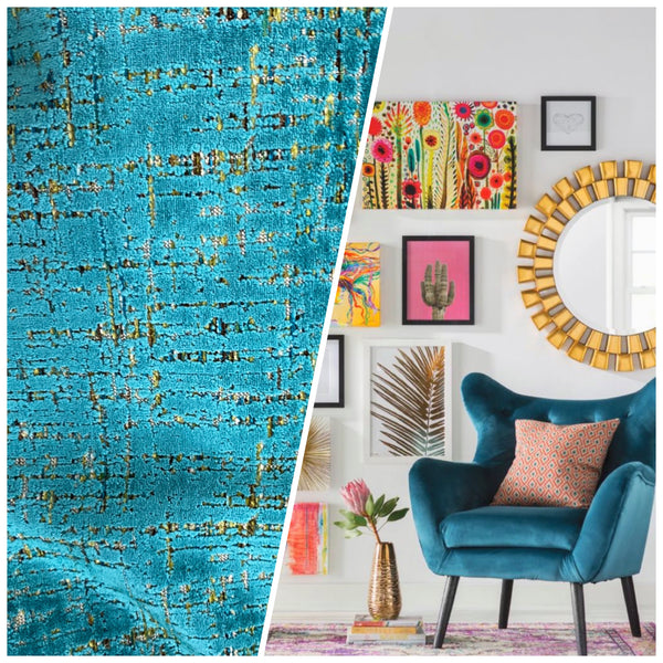 NEW Prince Archibald Novelty Upholstery Burnout Chenille Velvet Fabric in Turquoise - Fancy Styles Fabric Pierre Frey Lee Jofa Brunschwig & Fils