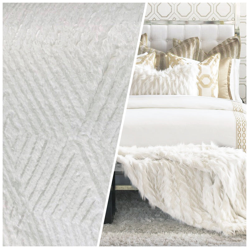 NEW Queen Daenerys Designer Furry Diamond Boucle Upholstery and Decorating Fabric in White - Fancy Styles Fabric Pierre Frey Lee Jofa Brunschwig & Fils