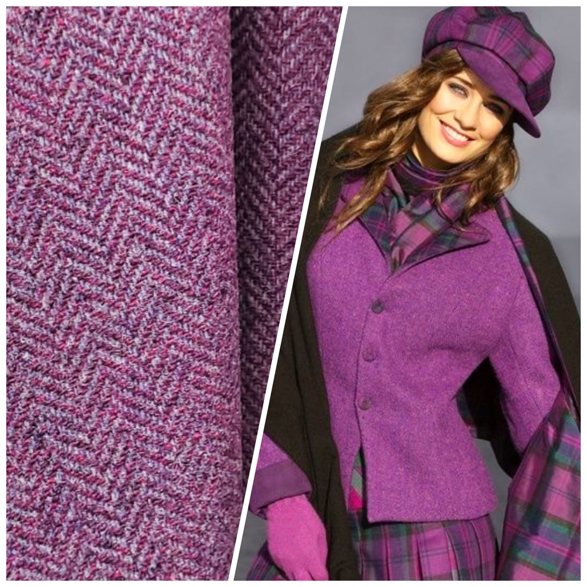 NEW 100% Wool Made in Italy Chevron Herringbone Mauve Pink Coat Fabric - Fancy Styles Fabric Pierre Frey Lee Jofa Brunschwig & Fils