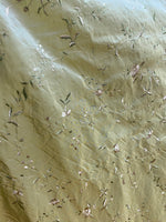 NEW Queen Amaranth Designer 100% Silk Taffeta in Green with Champagne Floral Embroidery - Fancy Styles Fabric Pierre Frey Lee Jofa Brunschwig & Fils