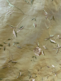 NEW Queen Amaranth Designer 100% Silk Taffeta in Green with Champagne Floral Embroidery - Fancy Styles Fabric Pierre Frey Lee Jofa Brunschwig & Fils