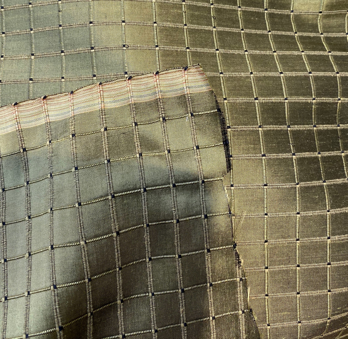 NEW Duchess Jenna 100% Silk Taffeta Fabric Green Dragon Scale Embroidered Squares - Fancy Styles Fabric Pierre Frey Lee Jofa Brunschwig & Fils