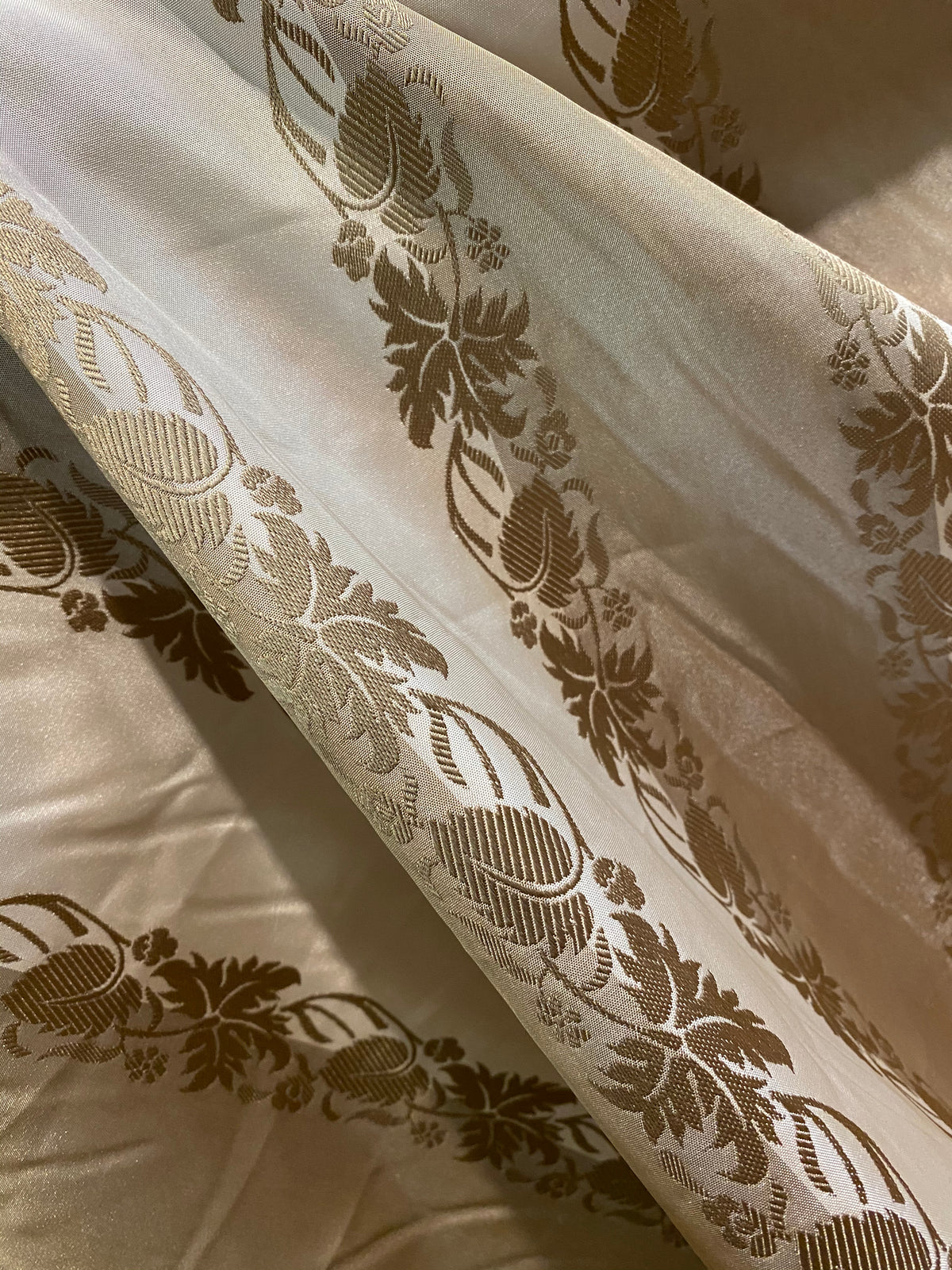 NEW Contessa Irene Faux Silk Taffeta Champagne and Old Gold Striped with Vine Embroidery - Fancy Styles Fabric Pierre Frey Lee Jofa Brunschwig & Fils