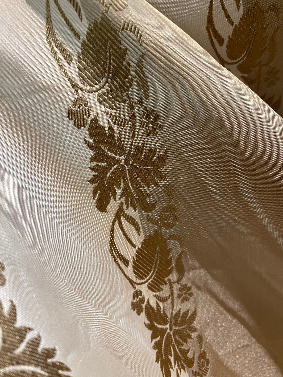 NEW Contessa Irene Faux Silk Taffeta Champagne and Old Gold Striped with Vine Embroidery - Fancy Styles Fabric Pierre Frey Lee Jofa Brunschwig & Fils