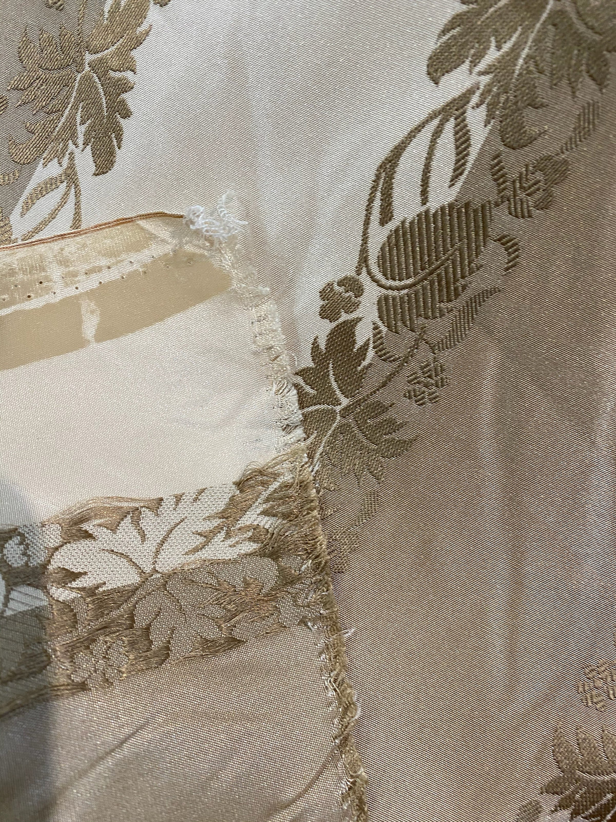 NEW Contessa Irene Faux Silk Taffeta Champagne and Old Gold Striped with Vine Embroidery - Fancy Styles Fabric Pierre Frey Lee Jofa Brunschwig & Fils