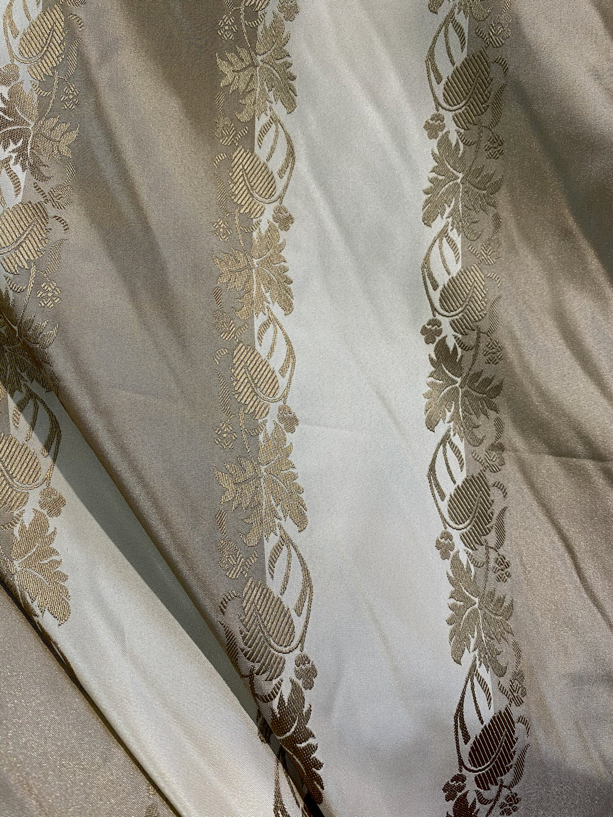 NEW Contessa Irene Faux Silk Taffeta Champagne and Old Gold Striped with Vine Embroidery - Fancy Styles Fabric Pierre Frey Lee Jofa Brunschwig & Fils