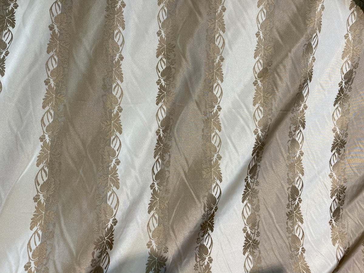 NEW Contessa Irene Faux Silk Taffeta Champagne and Old Gold Striped with Vine Embroidery - Fancy Styles Fabric Pierre Frey Lee Jofa Brunschwig & Fils