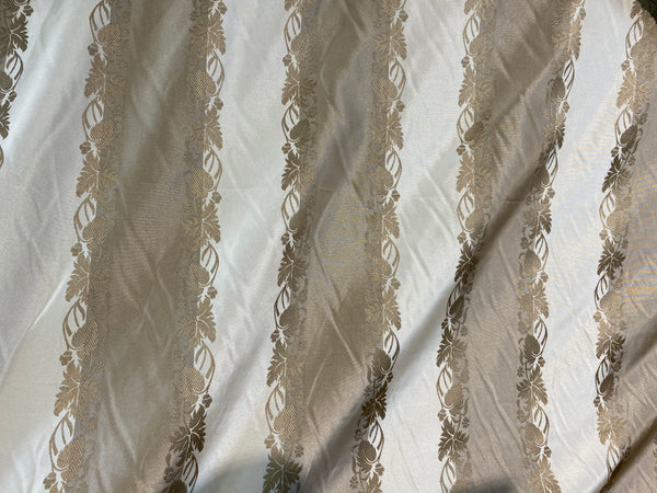 NEW Contessa Irene Faux Silk Taffeta Champagne and Old Gold Striped with Vine Embroidery - Fancy Styles Fabric Pierre Frey Lee Jofa Brunschwig & Fils