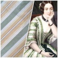 NEW Count Winston 100% Silk Taffeta Striped Sage Green, Ivory, & Yellow Fabric - Fancy Styles Fabric Pierre Frey Lee Jofa Brunschwig & Fils