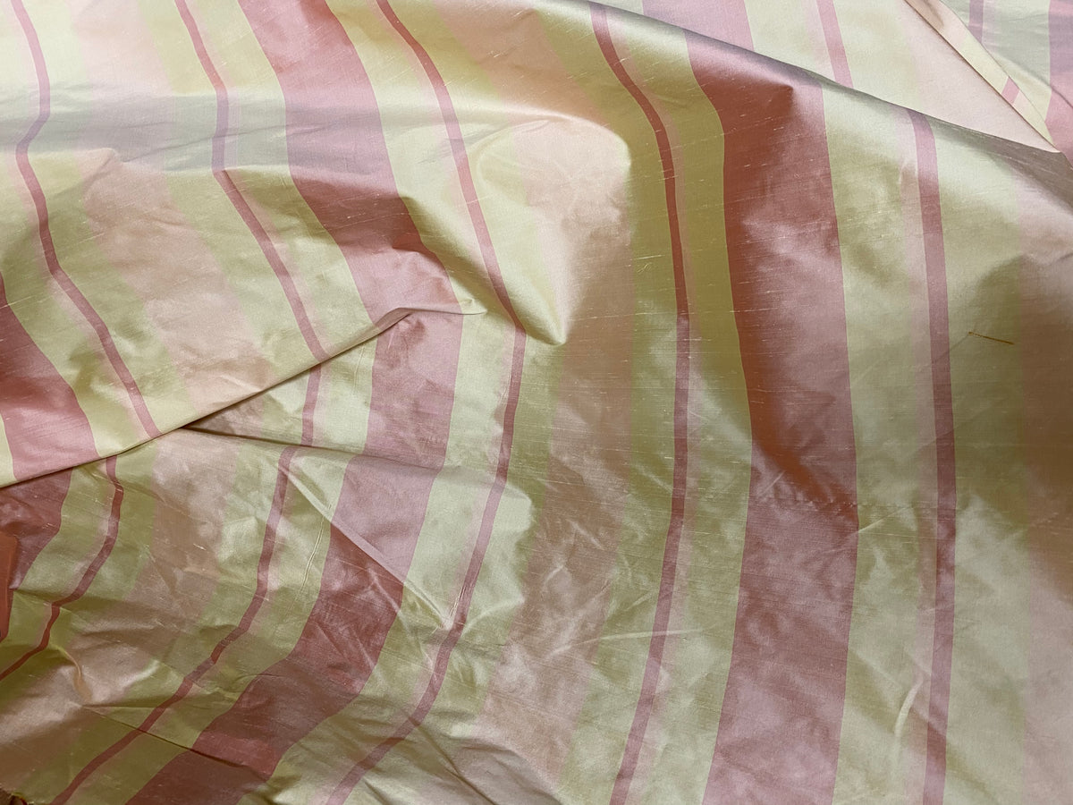 NEW Contessa Dora 100% Silk Pastel Pink and Yellow Stripe Dupioni Fabric - Fancy Styles Fabric Pierre Frey Lee Jofa Brunschwig & Fils