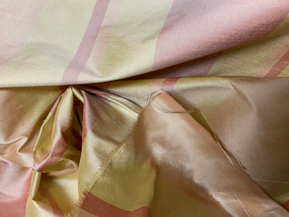 NEW Contessa Dora 100% Silk Pastel Pink and Yellow Stripe Dupioni Fabric - Fancy Styles Fabric Pierre Frey Lee Jofa Brunschwig & Fils