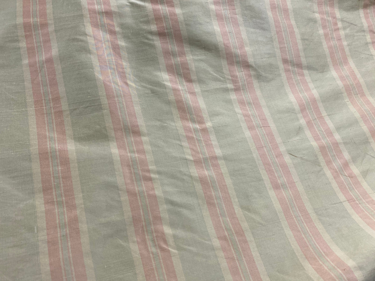 NEW Baroness Florence 100% Silk Rococo Dupioni Stripe Faded Pastel Pink and Pistachio - Fancy Styles Fabric Pierre Frey Lee Jofa Brunschwig & Fils