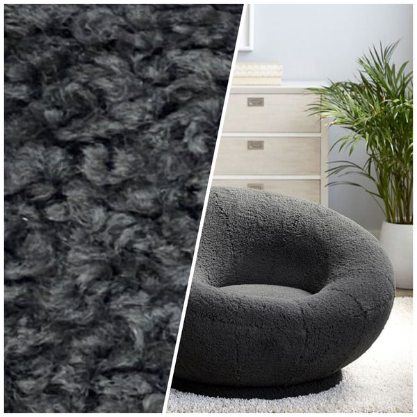 NEW Sir Hugo Designer Upholstery Boucle Sherpa Faux Fur Fabric in Charcoal Black - Fancy Styles Fabric Pierre Frey Lee Jofa Brunschwig & Fils