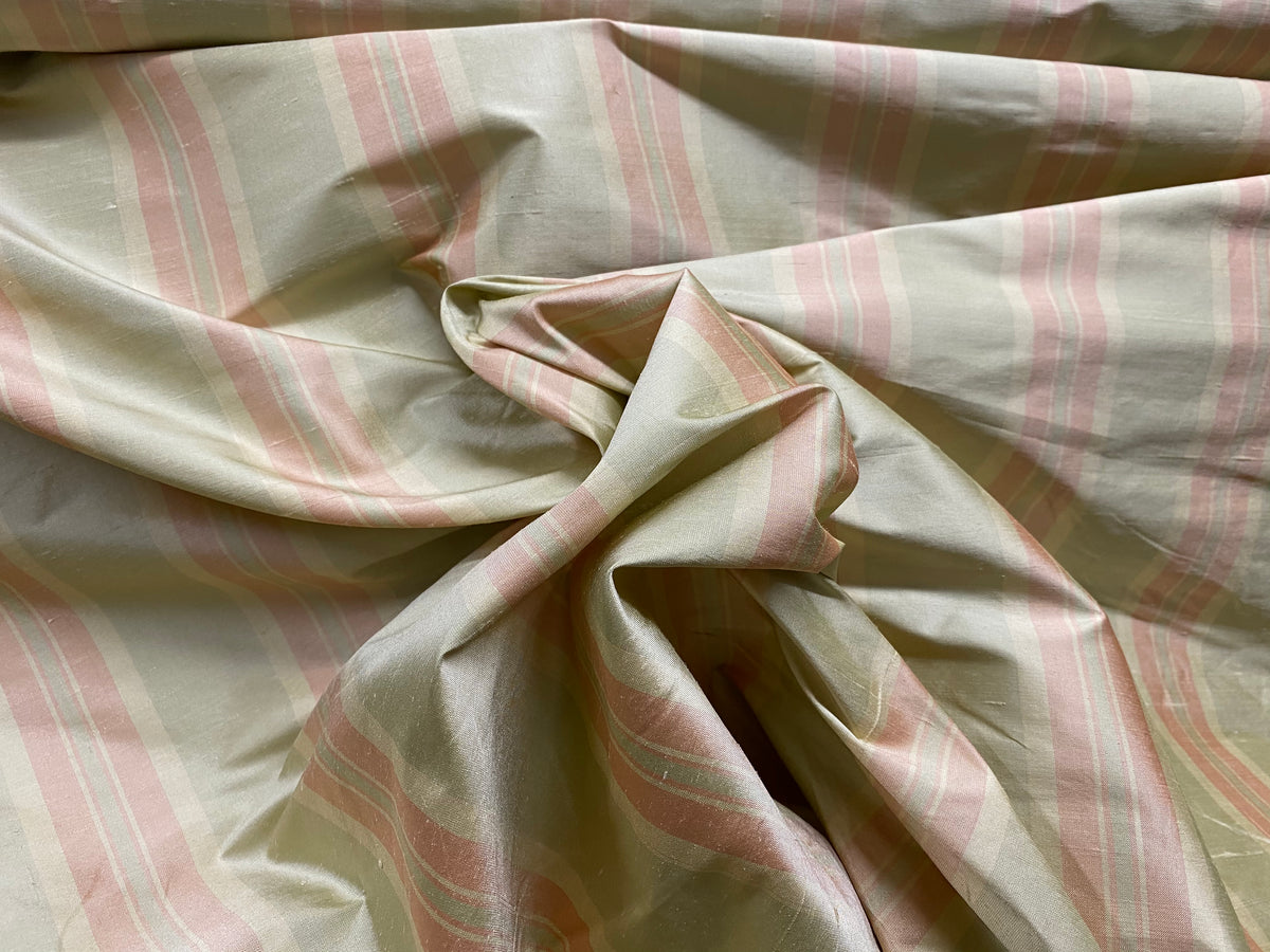 NEW Baroness Florence 100% Silk Rococo Dupioni Stripe Faded Pastel Pink and Pistachio - Fancy Styles Fabric Pierre Frey Lee Jofa Brunschwig & Fils