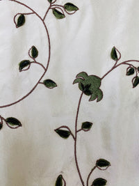NEW Countess Stephanie 100% Silk Taffeta White Cream with Olive Velvet Embroidered Flowers - Fancy Styles Fabric Pierre Frey Lee Jofa Brunschwig & Fils