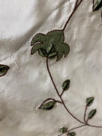 NEW Countess Stephanie 100% Silk Taffeta White Cream with Olive Velvet Embroidered Flowers - Fancy Styles Fabric Pierre Frey Lee Jofa Brunschwig & Fils