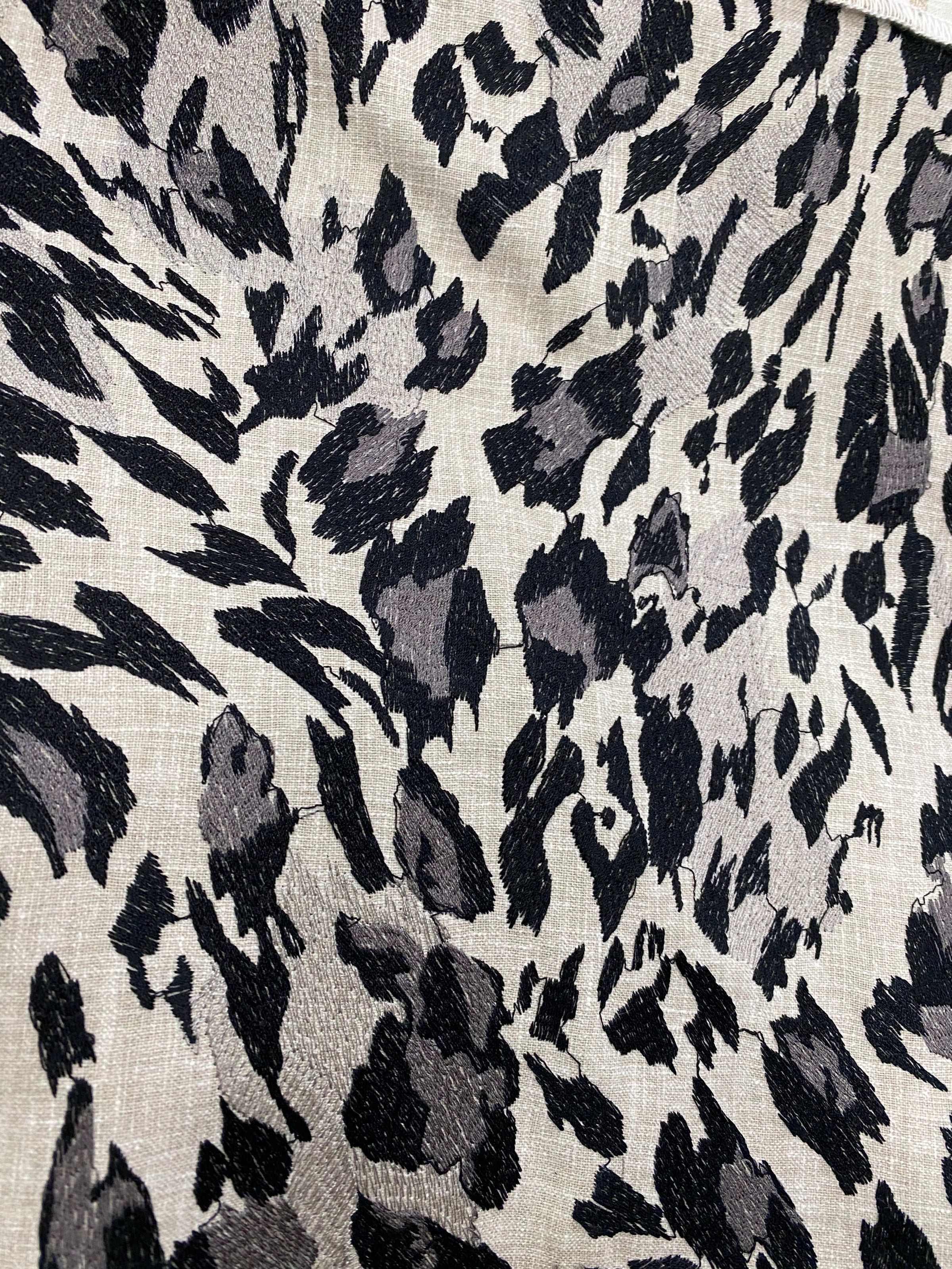 NEW Prince Stanley Novelty Embroidered Leopard Decorating Fabric in Cream,  Black, and Gray