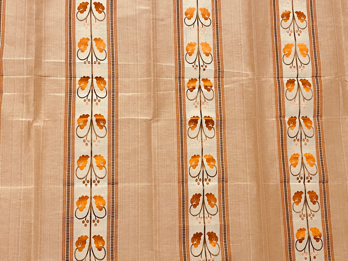 NEW Contessa Bristol 100% Silk Leaf Embroidered Striped Fabric Orange and Cream - Fancy Styles Fabric Pierre Frey Lee Jofa Brunschwig & Fils