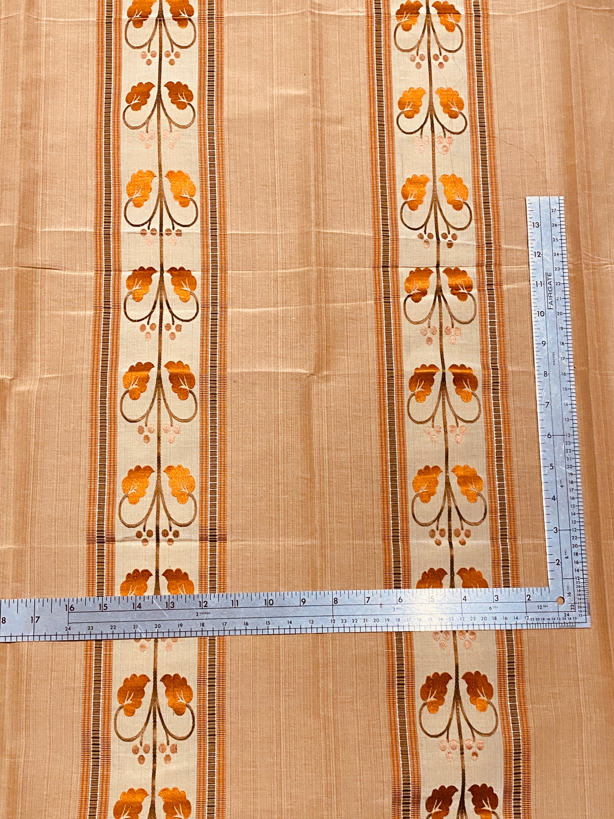 NEW Contessa Bristol 100% Silk Leaf Embroidered Striped Fabric Orange and Cream - Fancy Styles Fabric Pierre Frey Lee Jofa Brunschwig & Fils