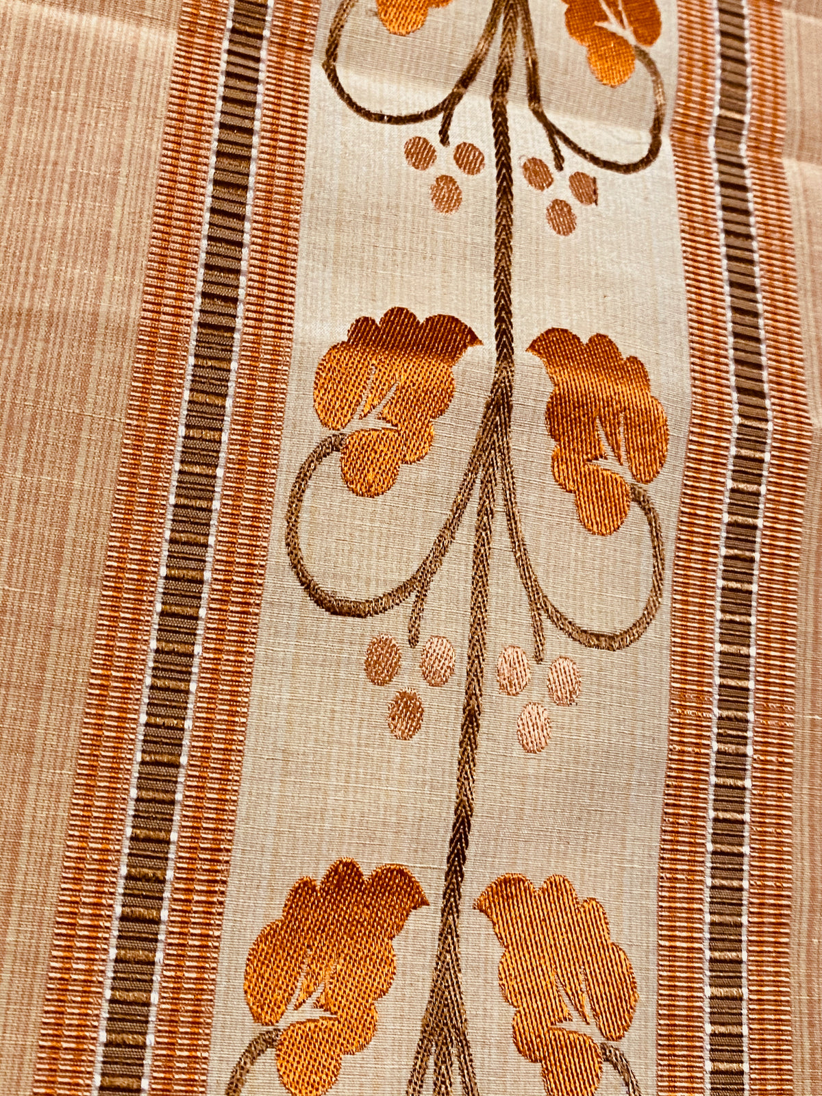 NEW Contessa Bristol 100% Silk Leaf Embroidered Striped Fabric Orange and Cream - Fancy Styles Fabric Pierre Frey Lee Jofa Brunschwig & Fils
