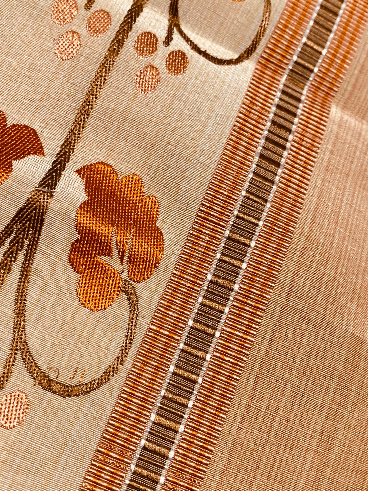 NEW Contessa Bristol 100% Silk Leaf Embroidered Striped Fabric Orange and Cream - Fancy Styles Fabric Pierre Frey Lee Jofa Brunschwig & Fils