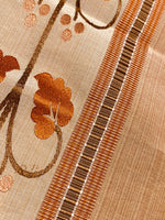 NEW Contessa Bristol 100% Silk Leaf Embroidered Striped Fabric Orange and Cream