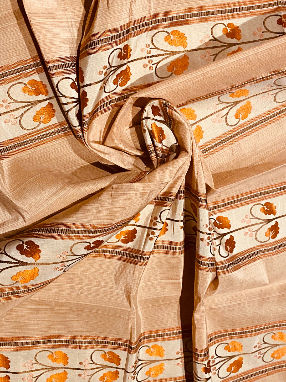 NEW Contessa Bristol 100% Silk Leaf Embroidered Striped Fabric Orange and Cream - Fancy Styles Fabric Pierre Frey Lee Jofa Brunschwig & Fils