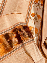 NEW Contessa Bristol 100% Silk Leaf Embroidered Striped Fabric Orange and Cream - Fancy Styles Fabric Pierre Frey Lee Jofa Brunschwig & Fils