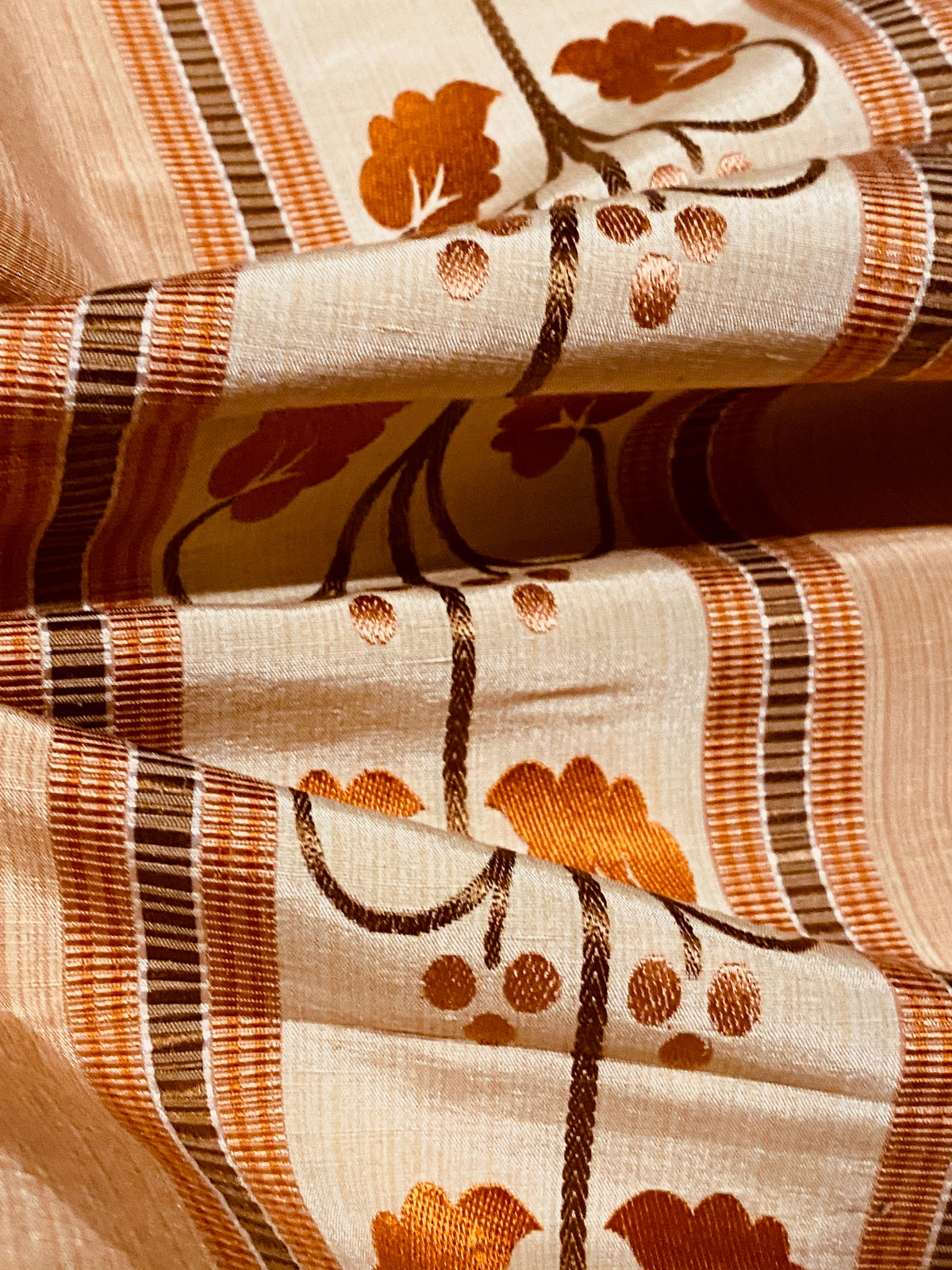 NEW Contessa Bristol 100% Silk Leaf Embroidered Striped Fabric Orange and Cream - Fancy Styles Fabric Pierre Frey Lee Jofa Brunschwig & Fils