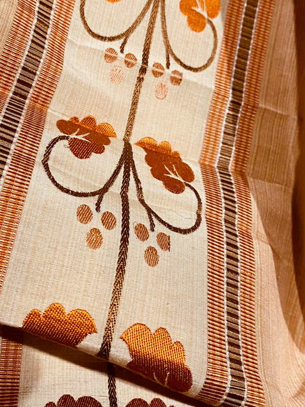NEW Contessa Bristol 100% Silk Leaf Embroidered Striped Fabric Orange and Cream - Fancy Styles Fabric Pierre Frey Lee Jofa Brunschwig & Fils