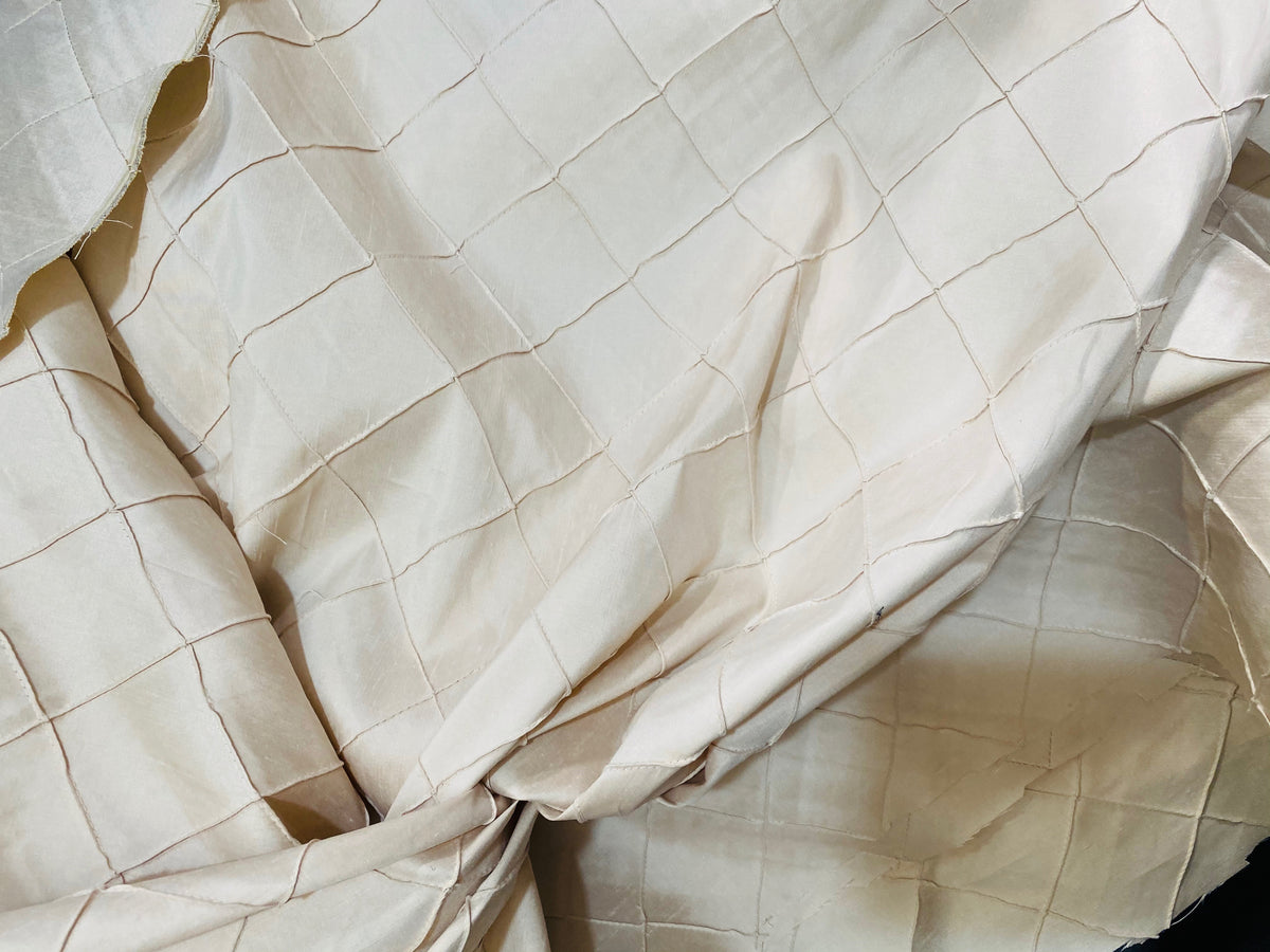 NEW Lady Annabelle 100% Silk Dupioni Pintuck Diamond Cream Fabric By The Yard - Fancy Styles Fabric Pierre Frey Lee Jofa Brunschwig & Fils