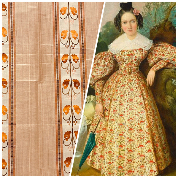 NEW Contessa Bristol 100% Silk Leaf Embroidered Striped Fabric Orange and Cream - Fancy Styles Fabric Pierre Frey Lee Jofa Brunschwig & Fils