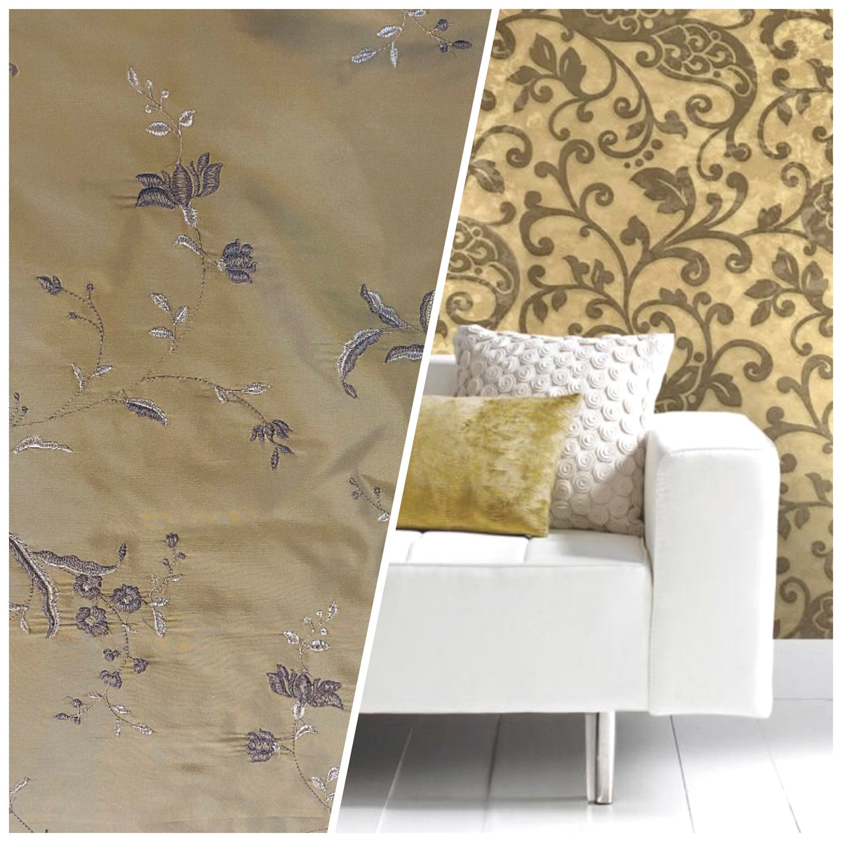 NEW SALE! 3 Yard Remnant- Queen Amaranth 100% Silk Taffeta Embroidered Floral Fabric- Gold