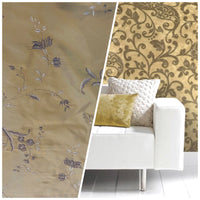 NEW SALE! 3 Yard Remnant- Queen Amaranth 100% Silk Taffeta Embroidered Floral Fabric- Gold