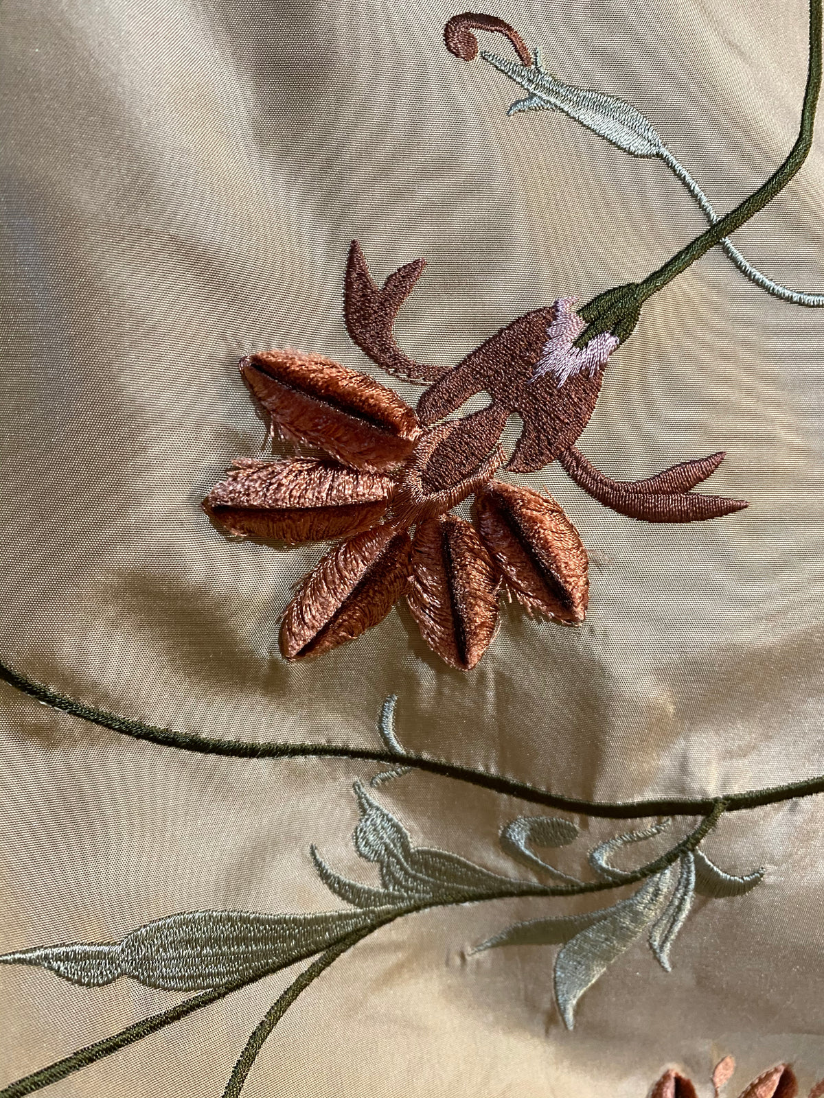 NEW Countess Manon 100% Silk Taffeta in Light Gold with Floral Embroidered Fabric - Fancy Styles Fabric Pierre Frey Lee Jofa Brunschwig & Fils