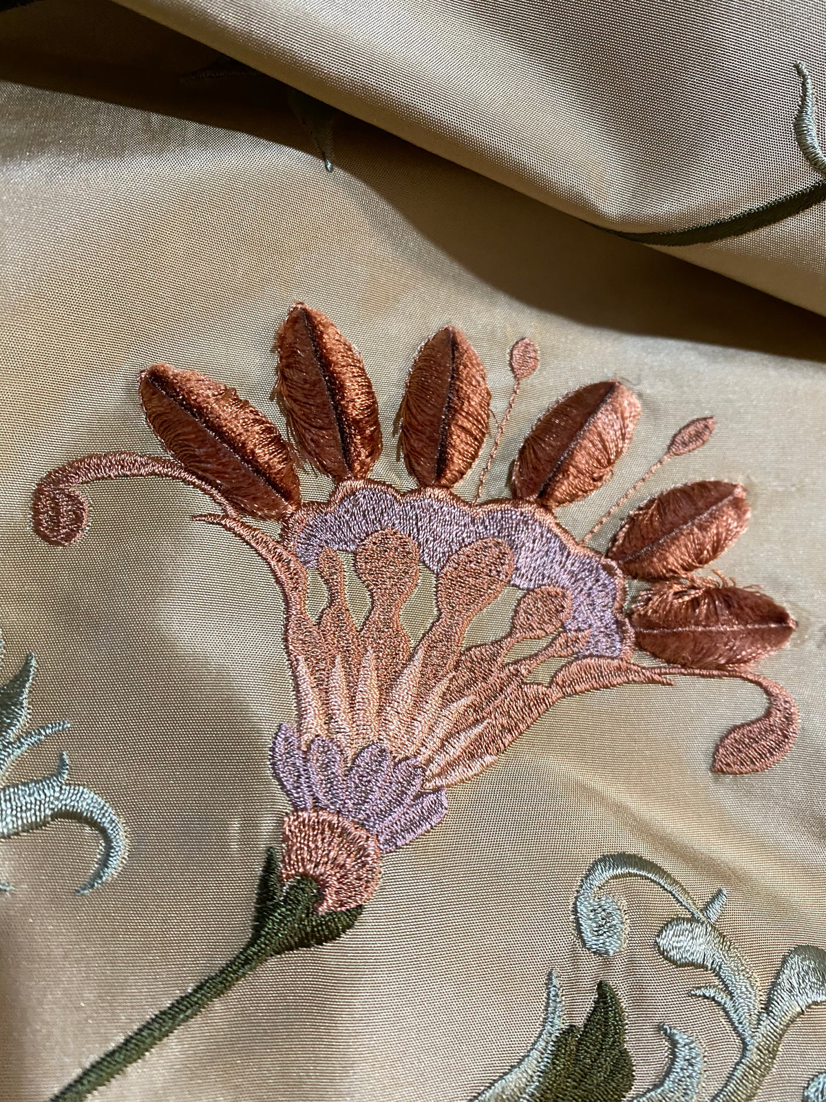 NEW Countess Manon 100% Silk Taffeta in Light Gold with Floral Embroidered Fabric - Fancy Styles Fabric Pierre Frey Lee Jofa Brunschwig & Fils