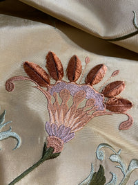 NEW Countess Manon 100% Silk Taffeta in Light Gold with Floral Embroidered Fabric - Fancy Styles Fabric Pierre Frey Lee Jofa Brunschwig & Fils