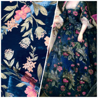 NEW! Miss Melanie Designer Rayon Burnout Velvet Floral Fabric - Dark Peacock Blue - Fancy Styles Fabric Pierre Frey Lee Jofa Brunschwig & Fils