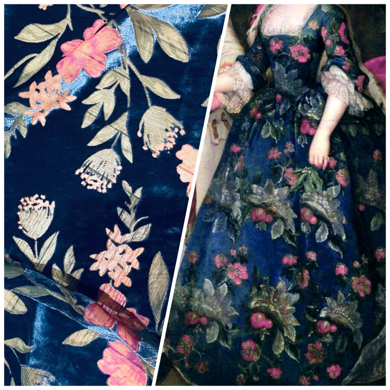 NEW! Miss Melanie Designer Rayon Burnout Velvet Floral Fabric - Dark Peacock Blue