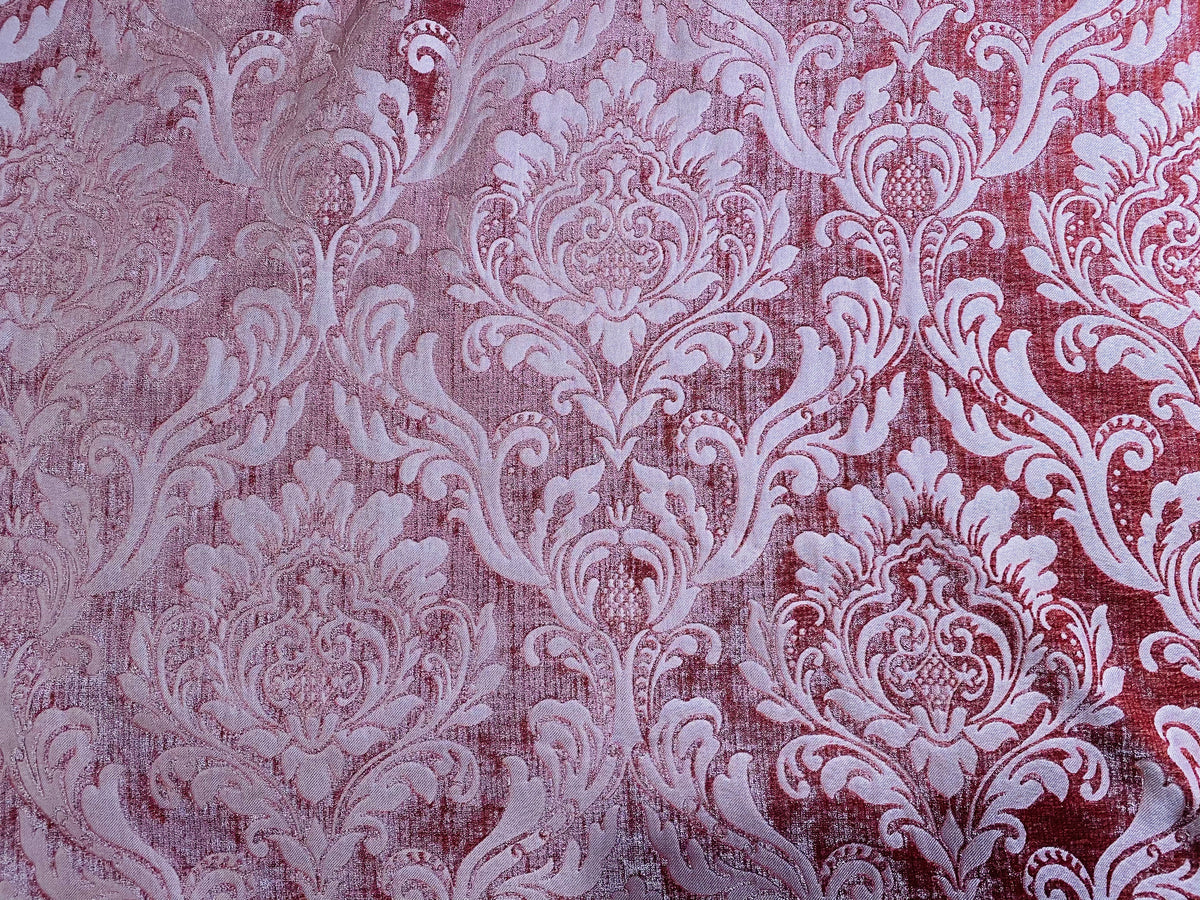 NEW Queen Isabella Designer Damask Burnout Chenille Velvet Fabric Rose Pink - Fancy Styles Fabric Pierre Frey Lee Jofa Brunschwig & Fils
