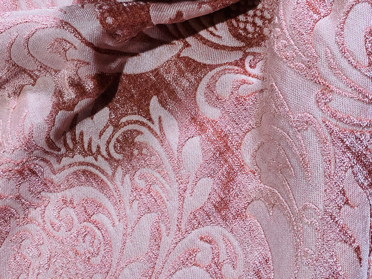 NEW Queen Isabella Designer Damask Burnout Chenille Velvet Fabric Rose Pink - Fancy Styles Fabric Pierre Frey Lee Jofa Brunschwig & Fils