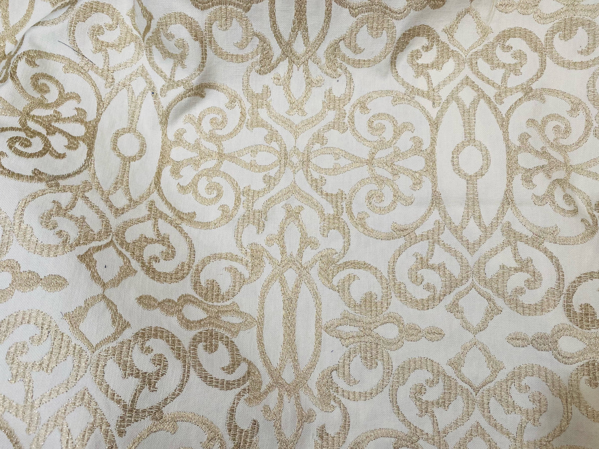 NEW Princess Sandra Novelty 100% Cotton with Gold Metallic Embroidery Fabric - Fancy Styles Fabric Pierre Frey Lee Jofa Brunschwig & Fils