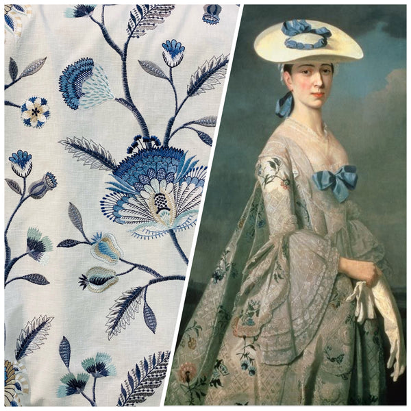 NEW Princess Amberley Floral Designer Fabric Made in India in Blue - Fancy Styles Fabric Pierre Frey Lee Jofa Brunschwig & Fils