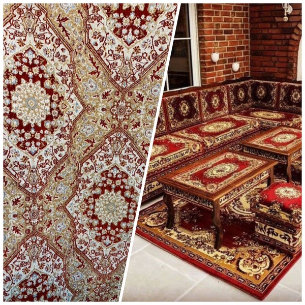 NEW Prince Charles Designer Kilim Rug Inspired Geometric Medallion Upholstery Fabric Red - Fancy Styles Fabric Pierre Frey Lee Jofa Brunschwig & Fils