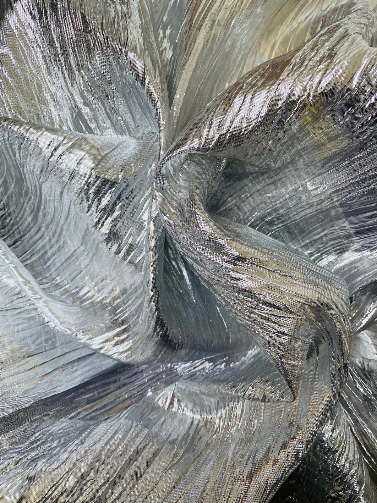 NEW Princess Amira Silver Metallic Crinkle "Faux Silk" Organza - Fancy Styles Fabric Pierre Frey Lee Jofa Brunschwig & Fils