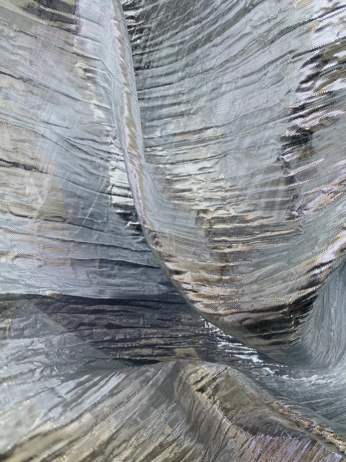 NEW Princess Amira Silver Metallic Crinkle "Faux Silk" Organza - Fancy Styles Fabric Pierre Frey Lee Jofa Brunschwig & Fils