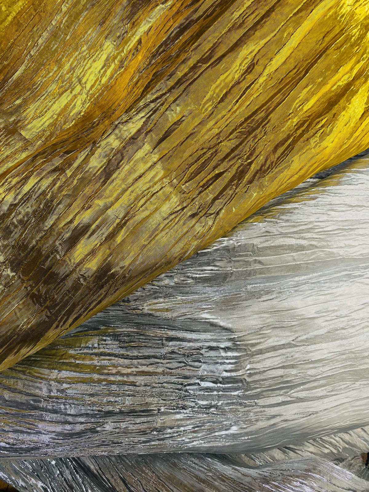 NEW Princess Amira Gold Metallic Crinkle "Faux Silk" Organza - Fancy Styles Fabric Pierre Frey Lee Jofa Brunschwig & Fils
